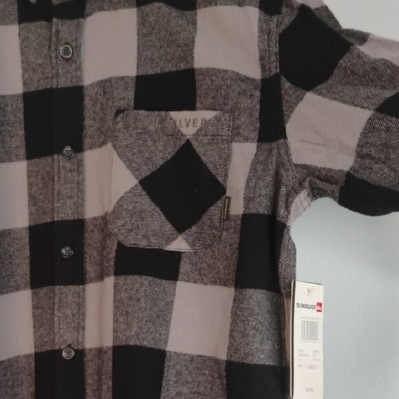 NWT Quiksilver Black Gray Modern Fit Button Down Flannel Shirt Men's Size XL - Picture 3 of 8